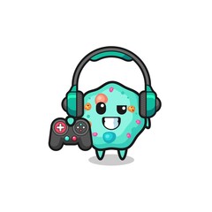 amoeba gamer mascot holding a game controller