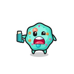 amoeba mascot having asthma while holding the inhaler