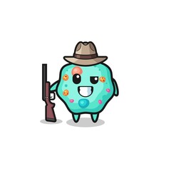 amoeba hunter mascot holding a gun