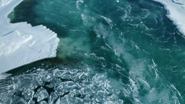 aerial view melting ice the Siberian river