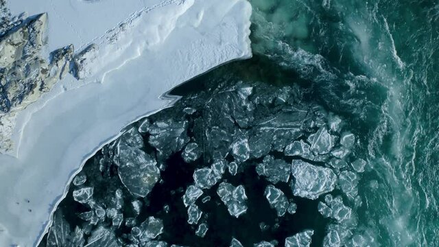 aerial view melting ice the Siberian river