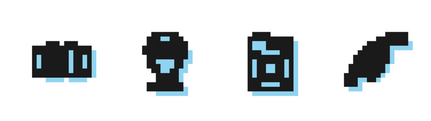 Fototapeta premium Set line Canister for motor oil, Metallic pipes and valve, Refill petrol fuel location and Gasoline pump nozzle icon. Vector