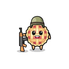 cute apple pie mascot as a soldier