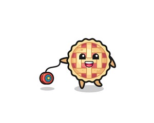 cartoon of cute apple pie playing a yoyo