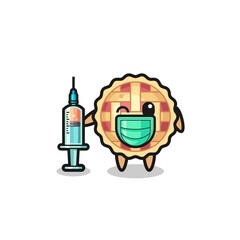 apple pie mascot as vaccinator