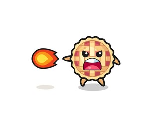 cute apple pie mascot is shooting fire power
