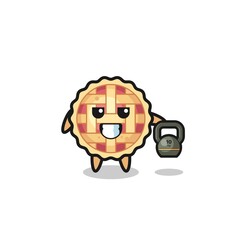 apple pie mascot lifting kettlebell in the gym