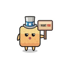 raw instant noodle cartoon as uncle Sam holding the banner I want you