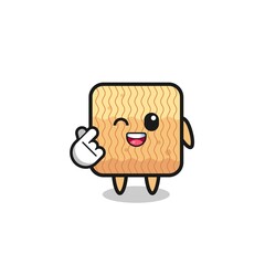 raw instant noodle character doing Korean finger heart