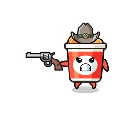 the instant noodle cowboy shooting with a gun