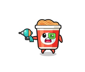 Fototapeta premium cute instant noodle holding a future gun