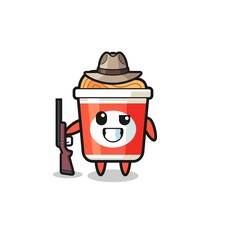 instant noodle hunter mascot holding a gun