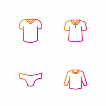 Set line Sweater, Men underpants, T-shirt and Shirt. Gradient color icons. Vector