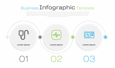 Set line IV bag, Heart rate and Monitor with cardiogram. Business infographic template. Vector