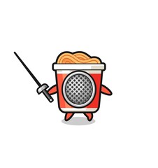instant noodle earth cartoon as fencer mascot