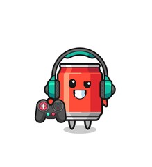 drink can gamer mascot holding a game controller