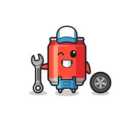 the drink can character as a mechanic mascot