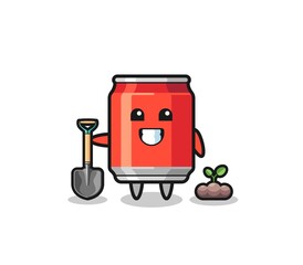 cute drink can cartoon is planting a tree seed