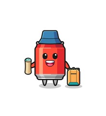 drink can mascot character as hiker