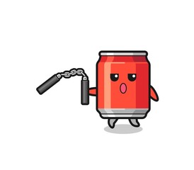 cartoon of drink can using nunchaku