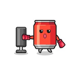 drink can boxer cartoon doing training with punching bag