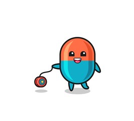 cartoon of cute capsule playing a yoyo