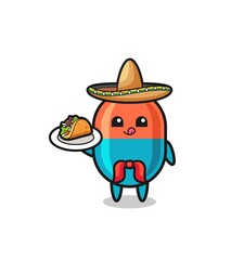 capsule Mexican chef mascot holding a taco