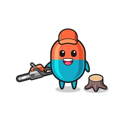 capsule lumberjack character holding a chainsaw