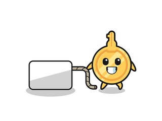 key cartoon is pulling a banner