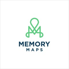 Memory Maps Logo Vector. Letter M.  Maps Logo. Pin Logo. Navigation Logo.