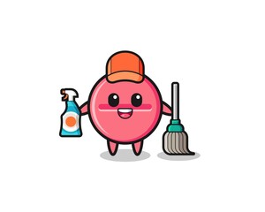 Obraz na płótnie Canvas cute medicine tablet character as cleaning services mascot