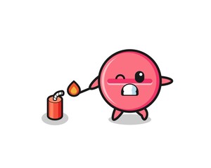 medicine tablet mascot illustration playing firecracker