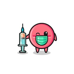 medicine tablet mascot as vaccinator