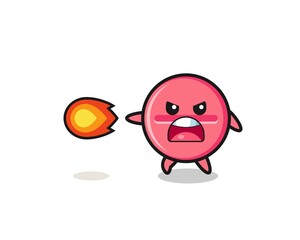 cute medicine tablet mascot is shooting fire power