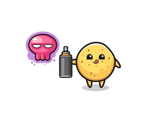 potato chip cartoon make a graffiti with a spray paint