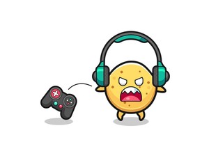 potato chip gamer mascot is angry