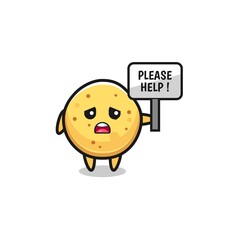 Obraz premium cute potato chip hold the please help banner