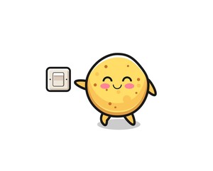 cartoon potato chip is turning off light