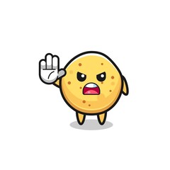 potato chip character doing stop gesture