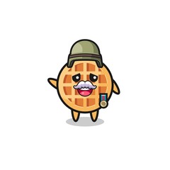 cute circle waffle as veteran cartoon