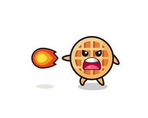 cute circle waffle mascot is shooting fire power