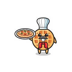 circle waffle character as Italian chef mascot