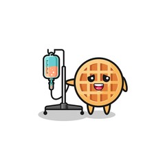 cute circle waffle character standing with infusion pole