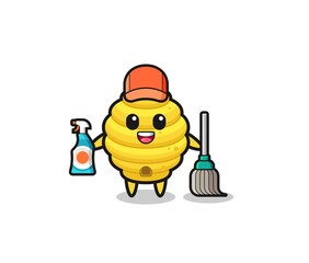 cute bee hive character as cleaning services mascot