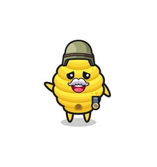 cute bee hive as veteran cartoon