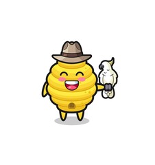 bee hive zookeeper mascot with a parrot