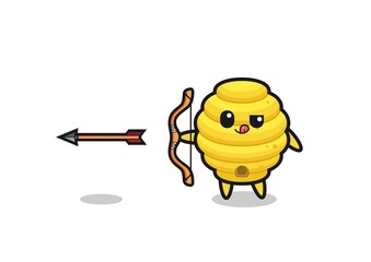 illustration of bee hive character doing archery