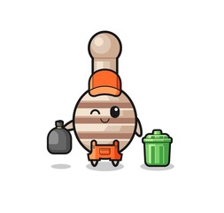 the mascot of cute honey dipper as garbage collector