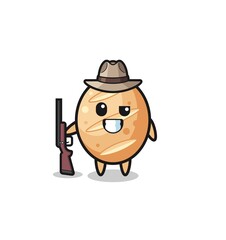 french bread hunter mascot holding a gun