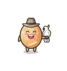 french bread zookeeper mascot with a parrot